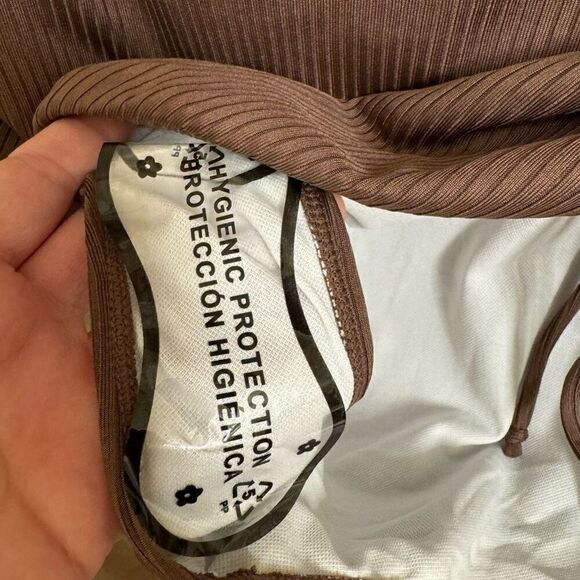 Women's Brown Ribbed One Piece Ruched Side Tie Swimsuit Med NWOT - Picture 6 of 9